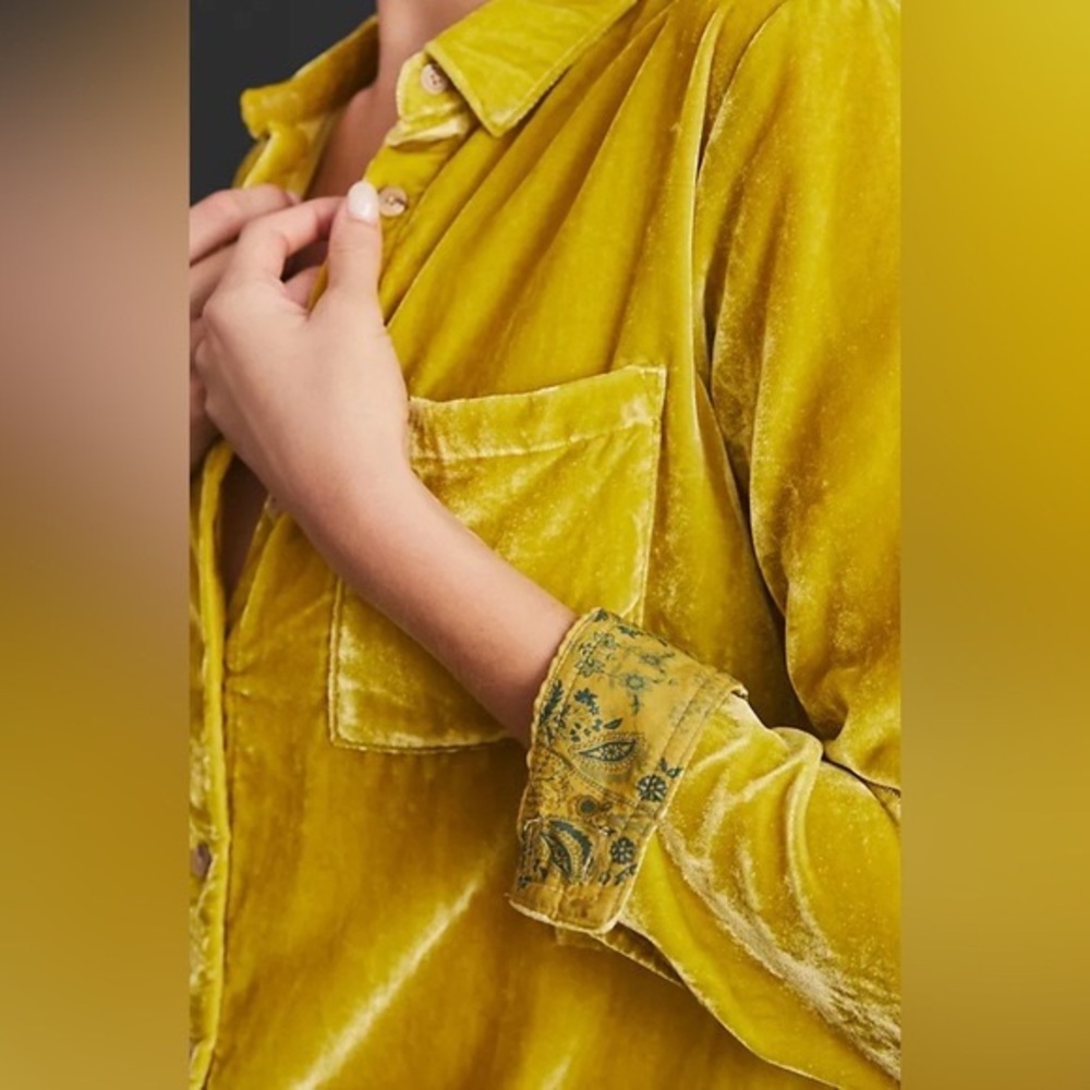 Anthropologie Pilcro Ornate Yellow Velvet Shirt